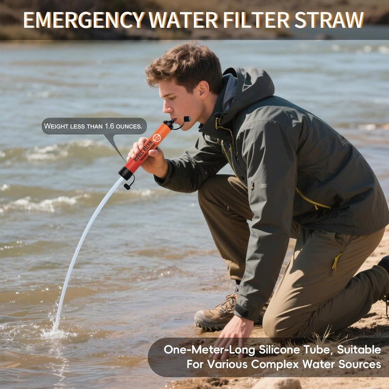 Lormandy Water Filter Straw, Emergency Water Filtration System, Personal Water Purifier, Outdoor Survival Gear and Equipment for Hiking Camping Accessories Travel Fishing Emergency Preparedness (4PCS) - Image 5